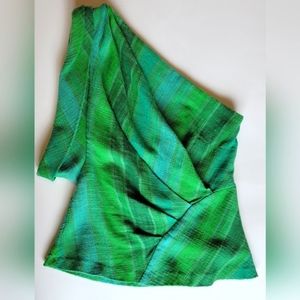 ANTHROPOLOGIE EVA FRANCO - Dreaming in Green One-Shoulder Pleated Top